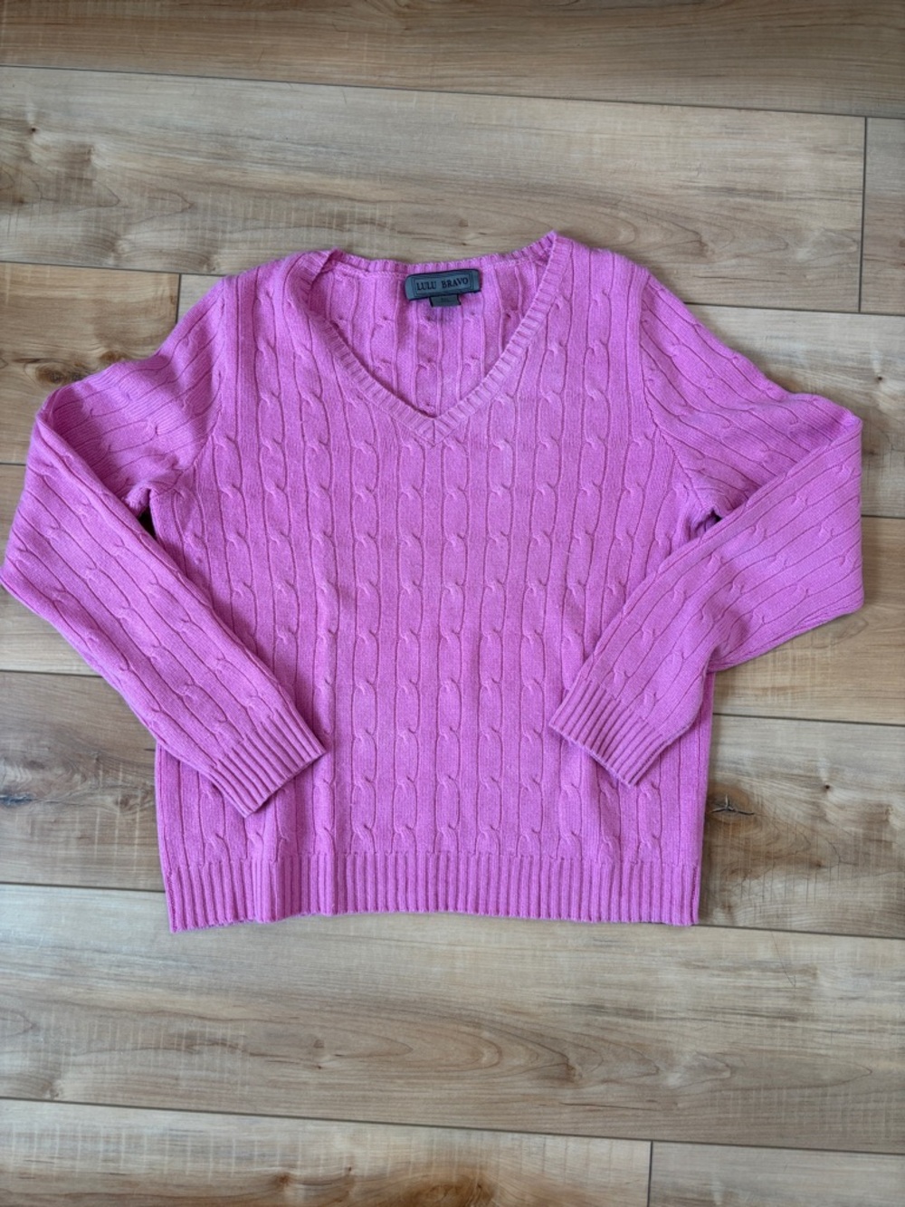 Cashmere Pink Cable-Knit V-Neck Sweater